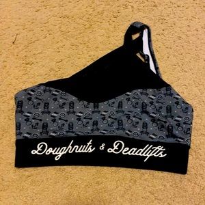 Doughnuts & deadlifts one shoulder sports bra